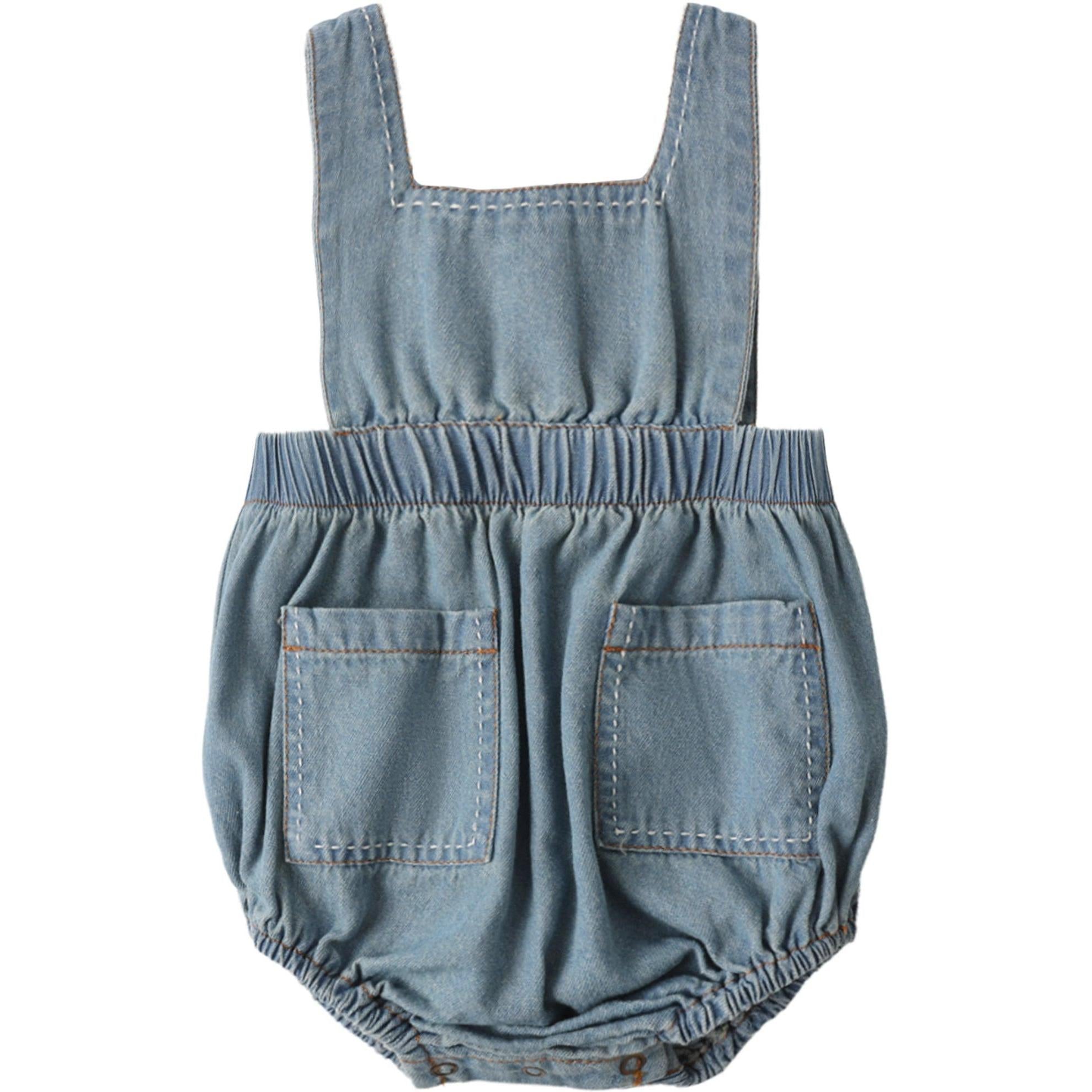 Rylee + Cru Denim Romper Washed Blue