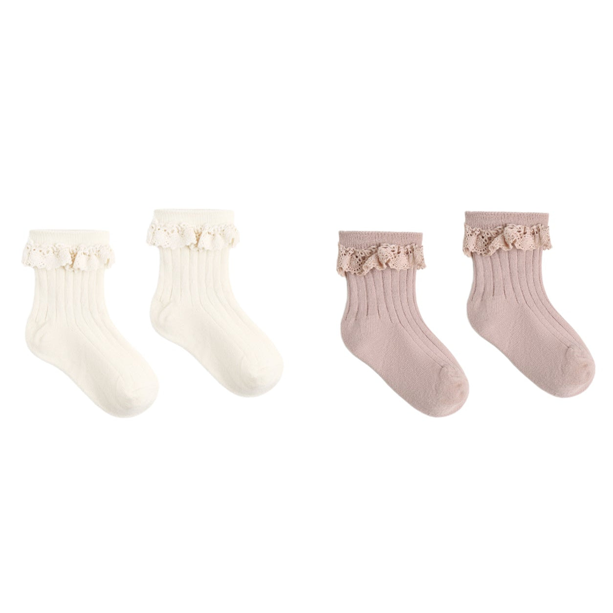 Rylee + Cru Lace Trim Socks, 2-pack Rosewood, || Natural