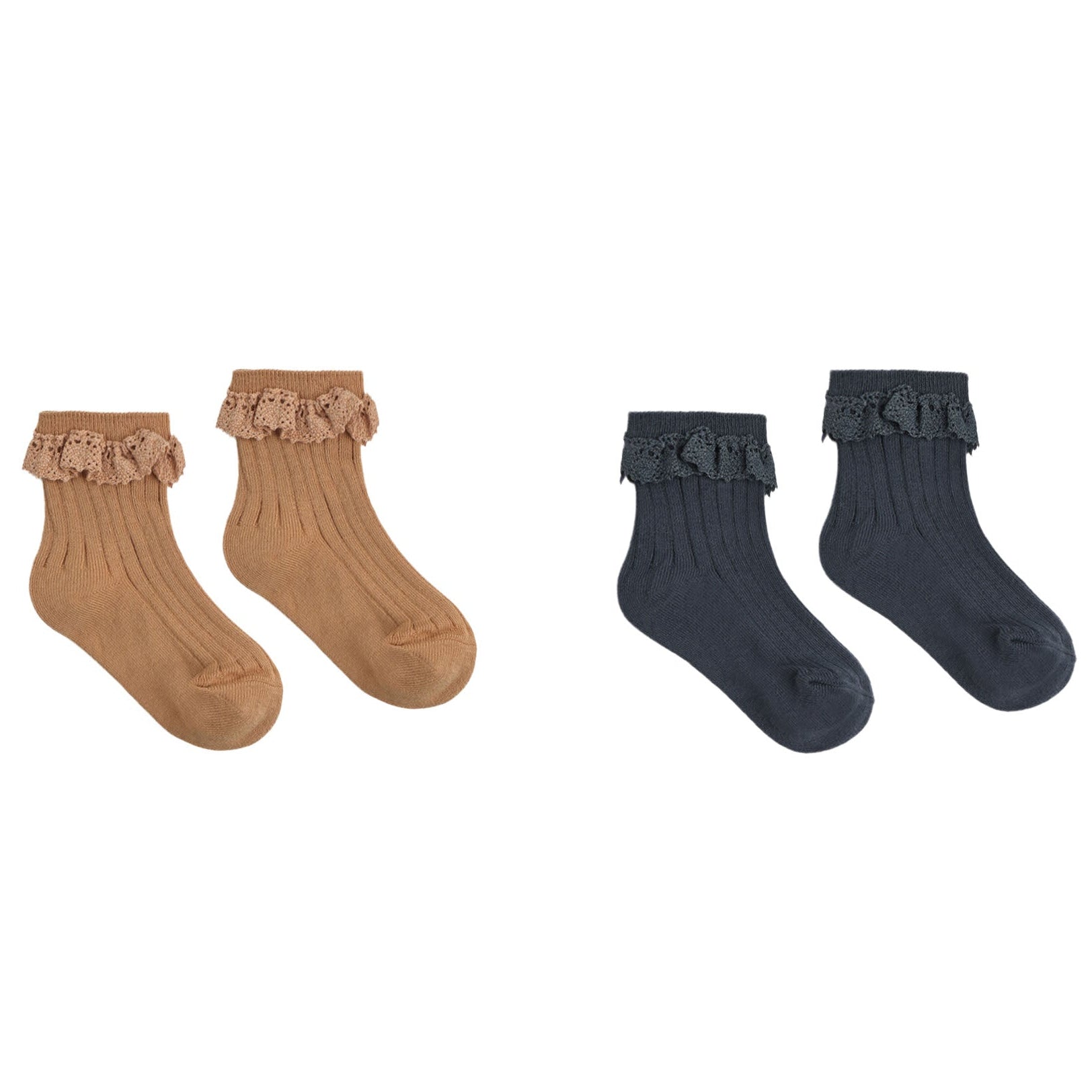 Rylee + Cru Lace Trim Socks, 2-pack Fawn, || Midnight