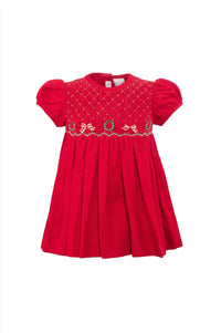 Smocked Christmas Corduroy Red Short Sleeve Dress with Panty