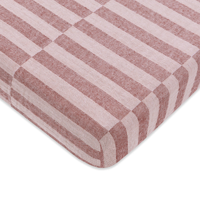 Babyletto Maroon Stripe Muslin Mini Crib Sheet in GOTS Certified Organic Cotton
