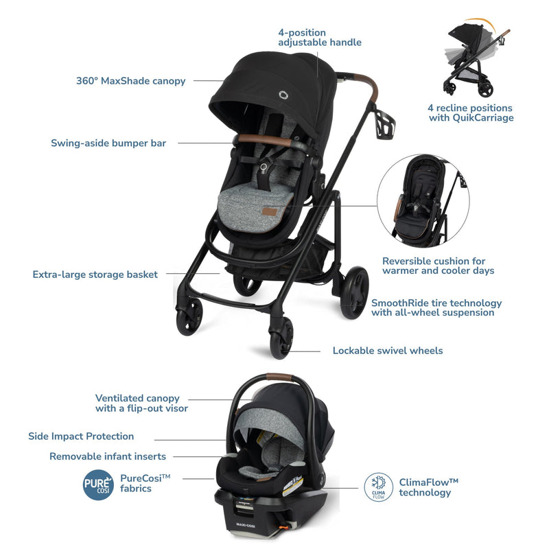 reversible handle stroller travel system Maxi-Cosi Tayla Max 5-in-1 Travel System – Crib & Kids