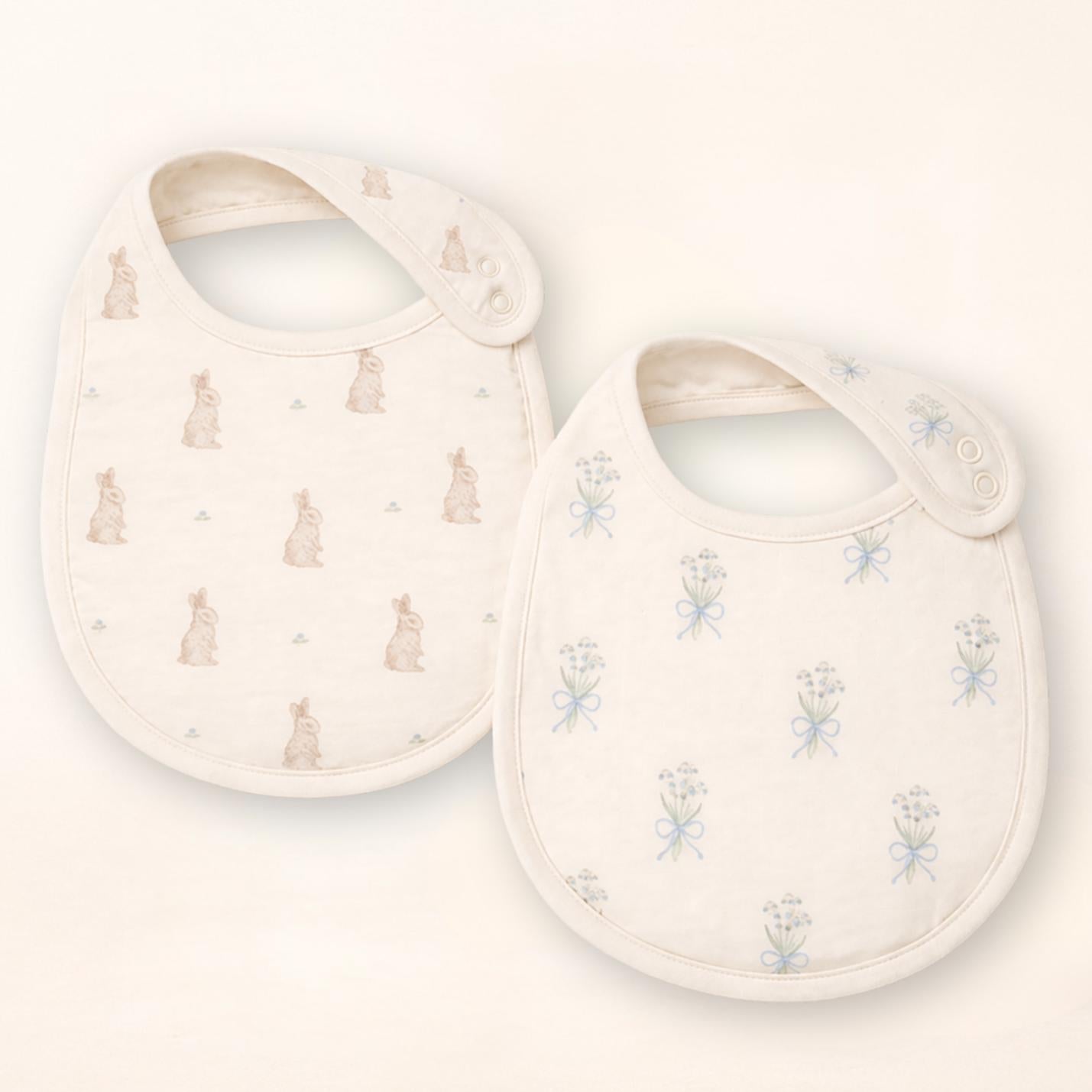 Oilo Bunny & Lily of the Valley Premium Muslin Bib 2-Pack