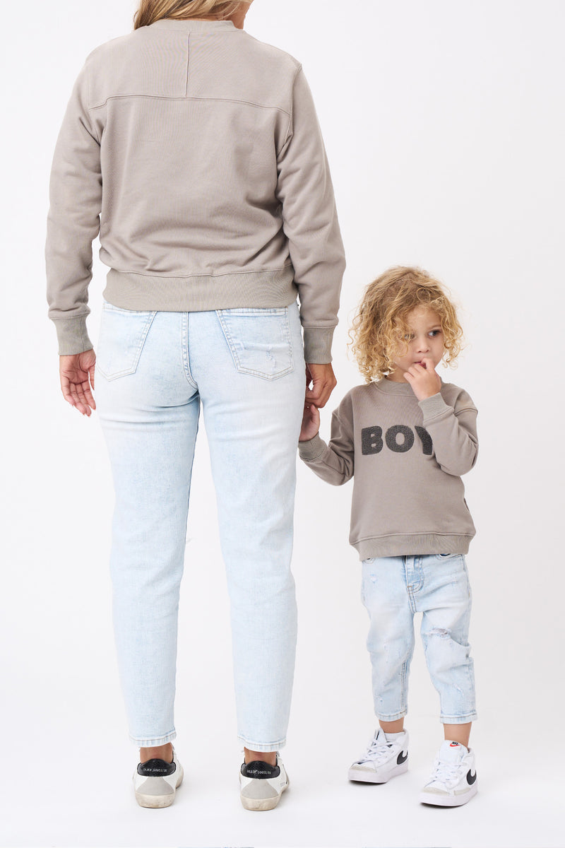 Boy Mom Chenille Sweatshirt - Flat Gray