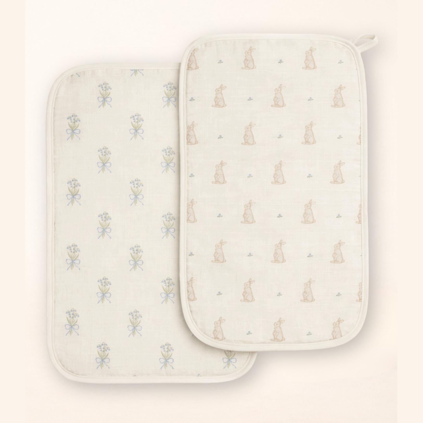 Oilo Bunny & Lily of the Valley Premium Muslin Burp Cloth 2-Pack