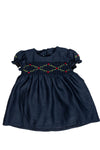 Floral Smocked Silk Navy Short Sleeve Baby & Toddler Girl Dress