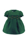 Floral Smocked Green Silk Short Sleeve Baby & Toddler Dress