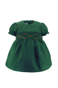 Floral Smocked Green Silk Short Sleeve Baby & Toddler Dress