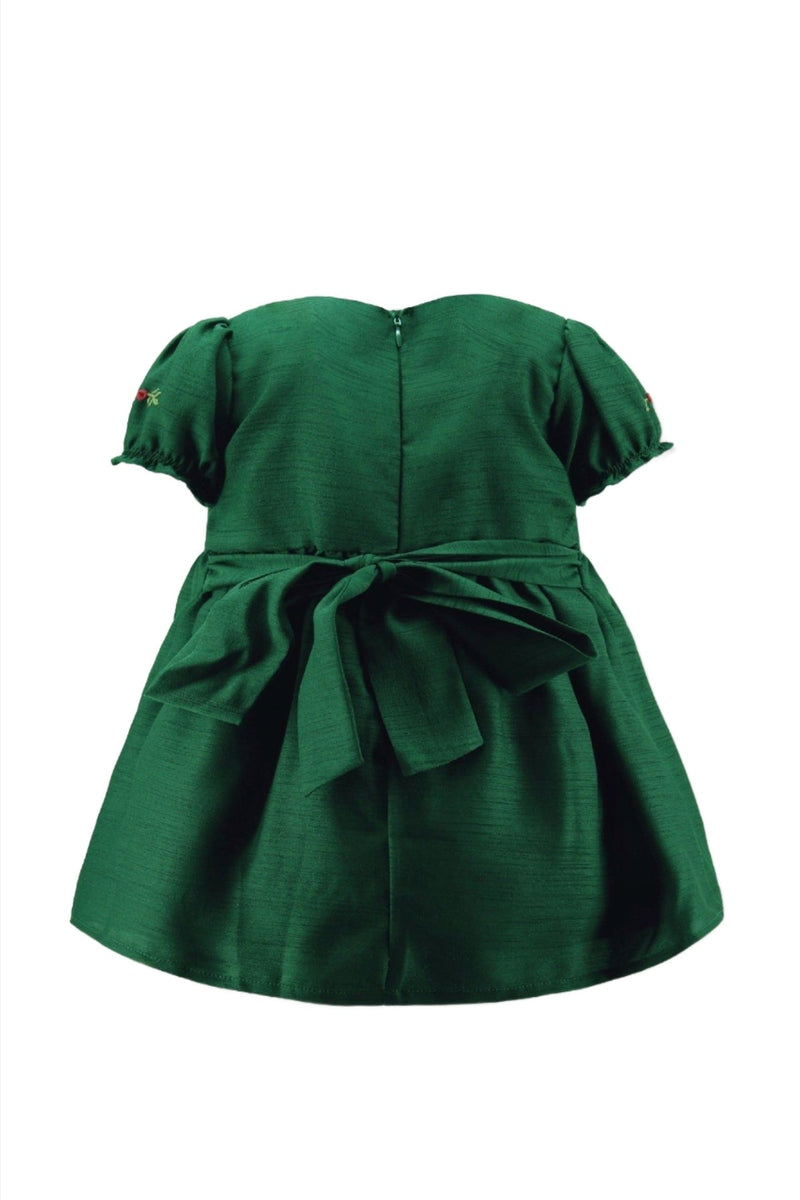 Floral Smocked Green Silk Short Sleeve Baby & Toddler Dress