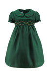 Floral Smocked Green Silk Short Sleeve Baby & Toddler Dress