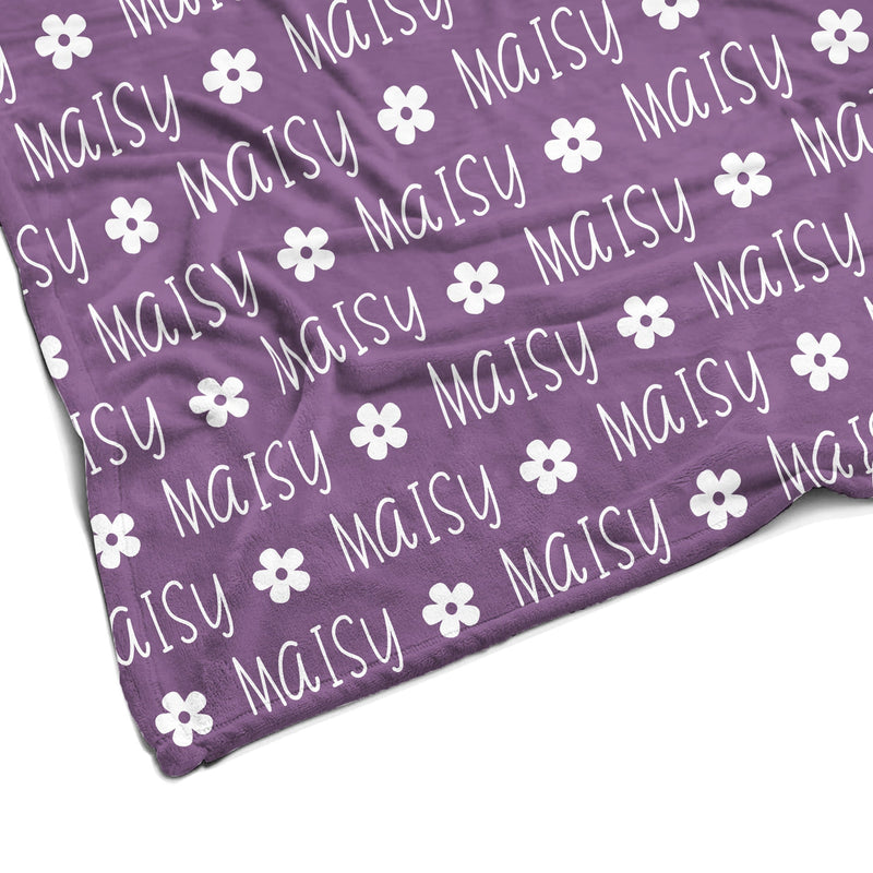 Sugar + Maple Plush Minky Fleece Personalized Blanket | Flower Icon Repeating Name