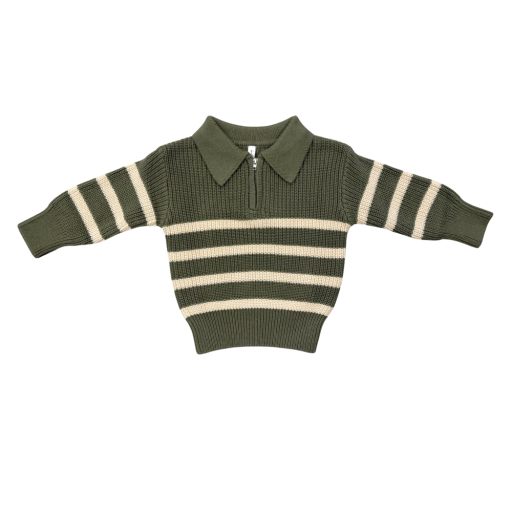 Babysprouts Clothing Company Boys Striped Zip Up Sweater | Woodland Moss Stripe