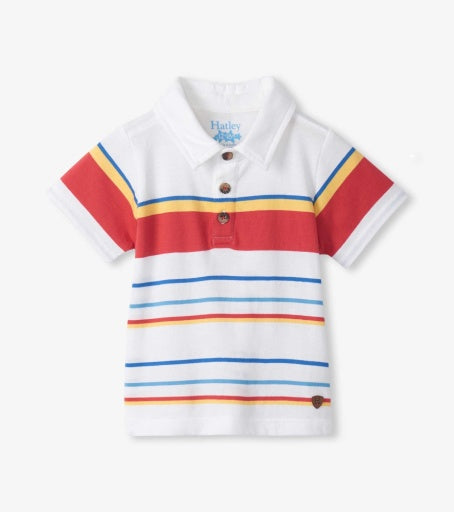 Hatley Seascape Stripes Peached Jersey Polo Tee | White