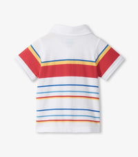 Hatley Seascape Stripes Peached Jersey Polo Tee | White