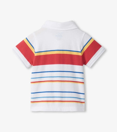 Hatley Seascape Stripes Peached Jersey Polo Tee | White