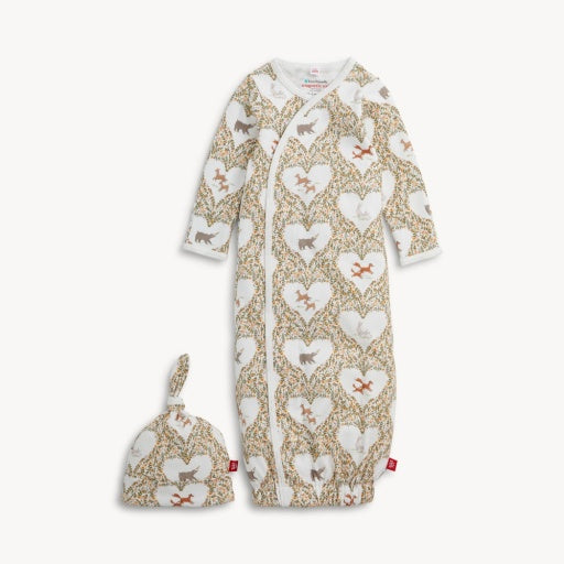 Magnetic Me Animal Heart Organic Cotton Gown + Hat Set