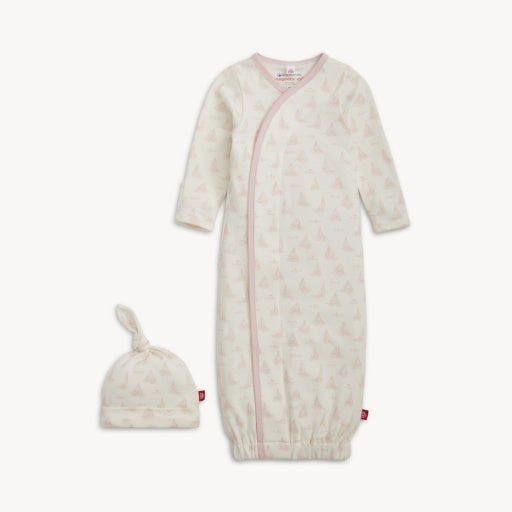 Magnetic Me Tiny Tides Pink Organic Cotton Magnetic Gown + Hat Set