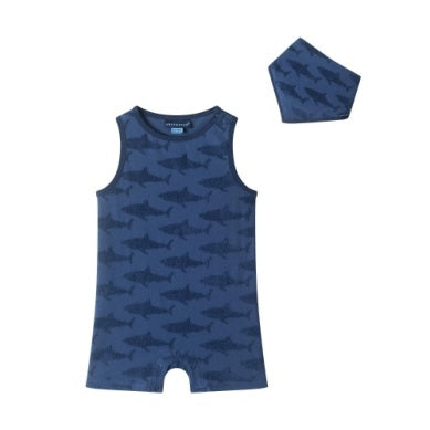 Andy & Evan Infant Boys Infant Boys Navy Shark Reverse Jacquard Sleeveless Baby Romper & Bib Set