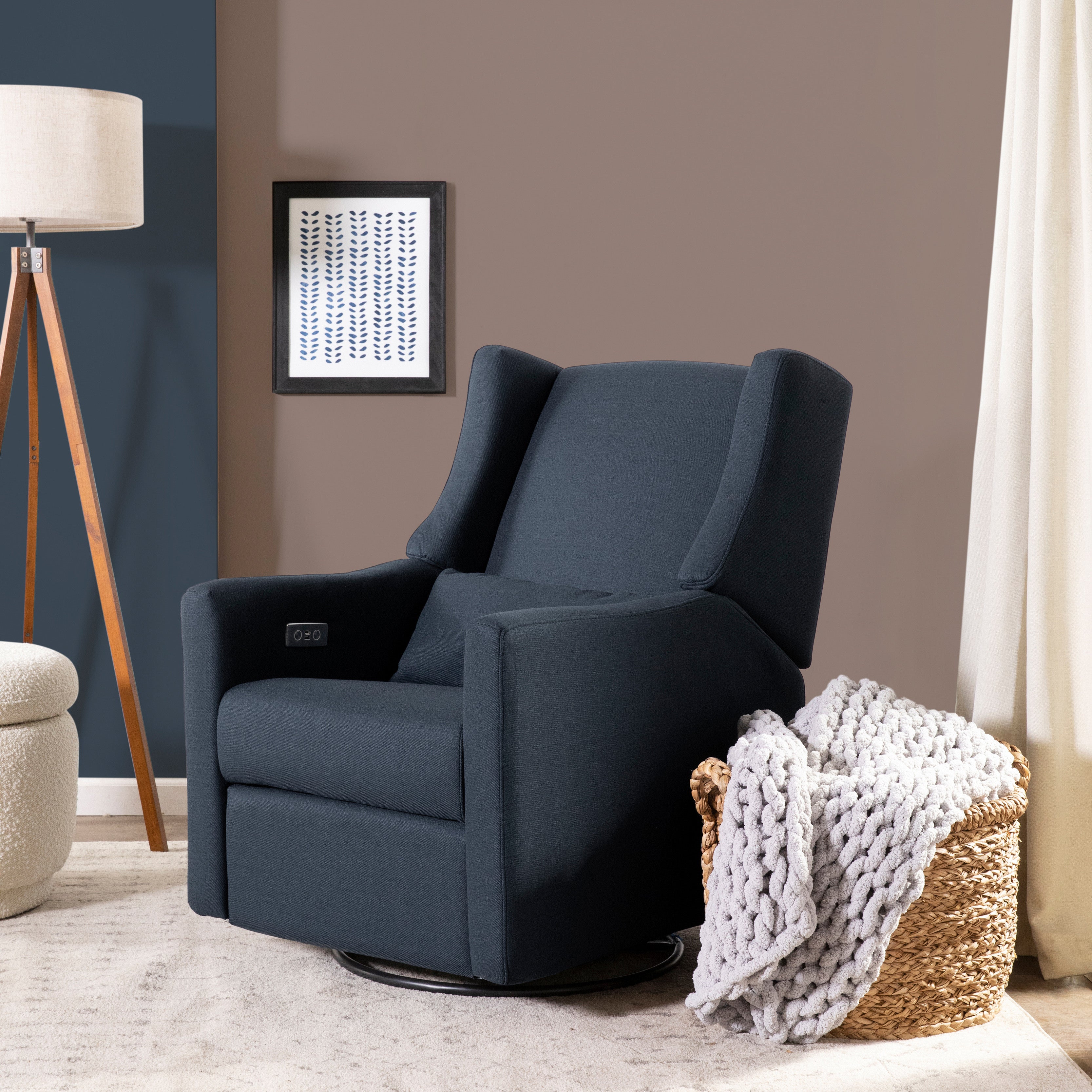 Babyletto kiwi swivel glider recliner with usb charging port in white linen hotsell