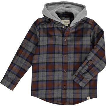 Me & Henry Erin Hooded Woven Shirt | Brown/Grey/Blue Plaid