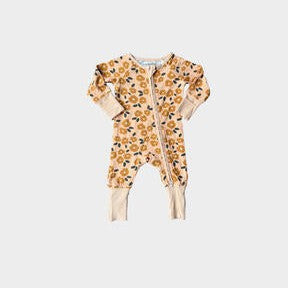 Baby Sprouts Footless Romper | Gold Floral