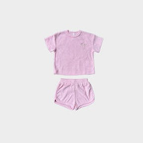 Baby Sprouts Short Sleeve Cotton Terry Set | Pink Palm Tree
