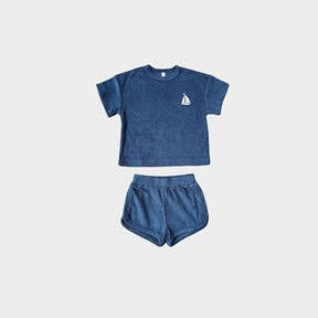 Baby Sprouts Short Sleeve Cotton Terry Set | Navy Sail