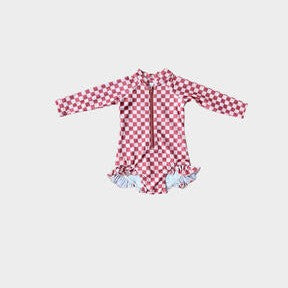 Baby Sprouts Girl's One-Piece Ruffle RG Swim Suit | Strawberry Checkered