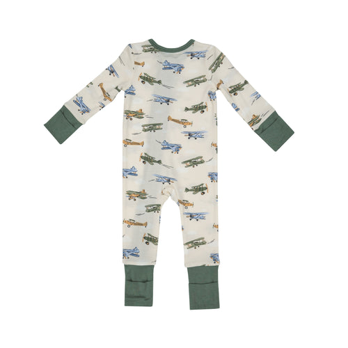 Angel Dear Vintage Airplane 2-Way Zipper Romper Green