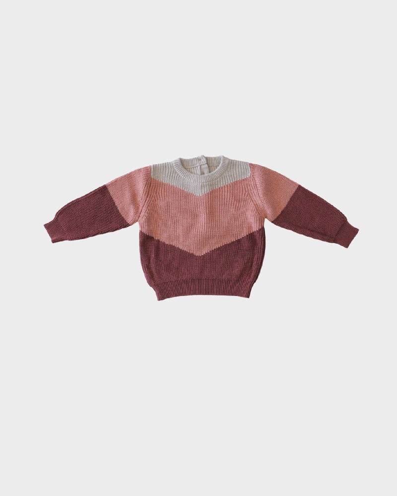Tri-Color Knit Sweater in Berry