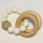 Sugar + Maple Silicone + Beechwood Teether 2-Ring - White