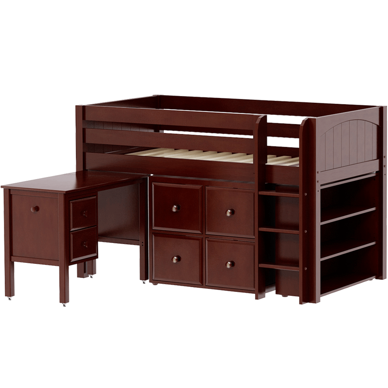 Maxtrix Twin Low Loft Bed with Straight Ladder, Storage + Desk