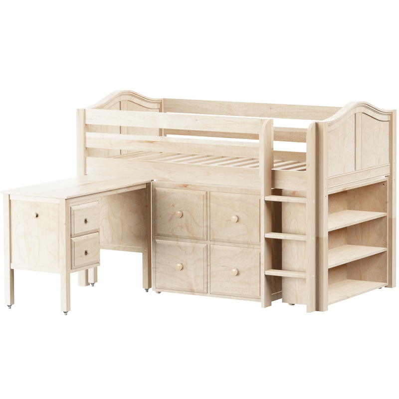 Maxtrix Twin Low Loft Bed with Straight Ladder, Storage + Desk