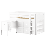 Maxtrix Twin Low Loft Bed with Straight Ladder, Storage + Desk