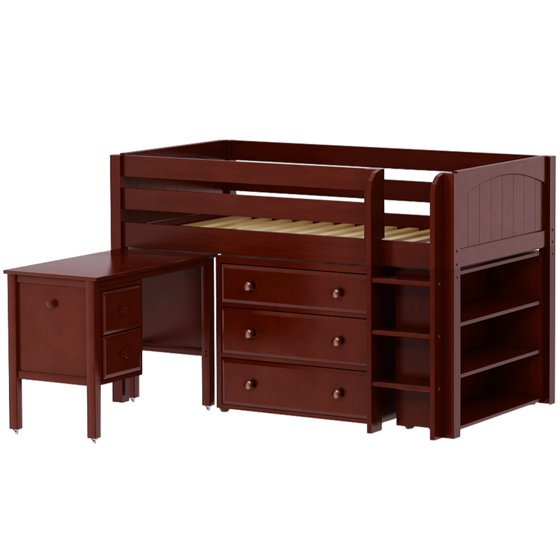 Maxtrix Twin Low Loft Bed with Straight Ladder, Storage + Desk
