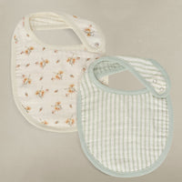 Oilo Dainty Floral & Sea Moss Sage Green Stripe Muslin Bib 2-Pack