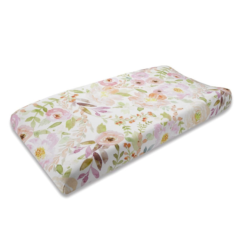 Liz & Roo Blush Watercolor Floral Contoured Changing Pad Cover