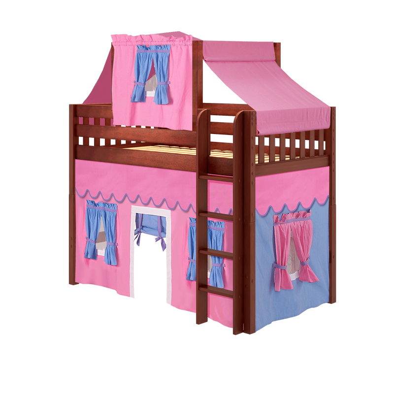 Maxtrix Twin Mid Loft Bed with Straight Ladder, Curtain + Top Tent