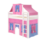 Maxtrix Twin Mid Loft Bed with Straight Ladder, Curtain + Top Tent