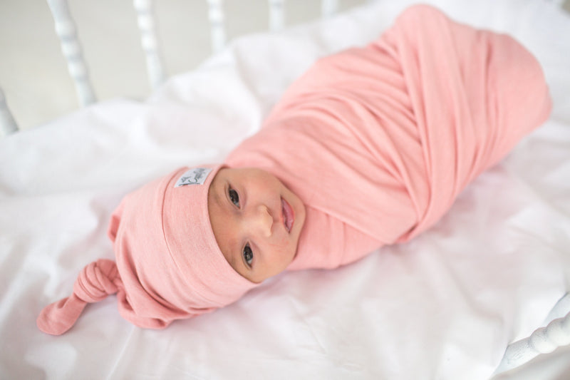 Gender Neutral Swaddle Blanket, Baby Knot Hat, Newborn Take Home