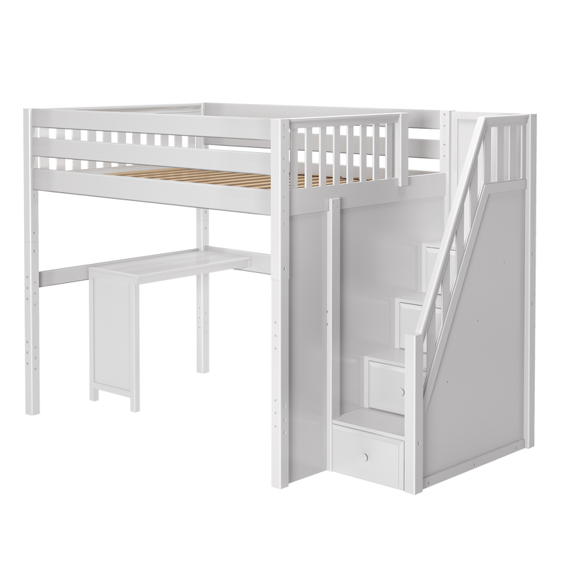 Maxtrix Full XL High Loft Bed with Stairs + Corner Desk