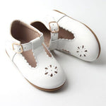 Consciously Baby Leather Petal T-Bar | Color 'Cotton White' | Hard Sole
