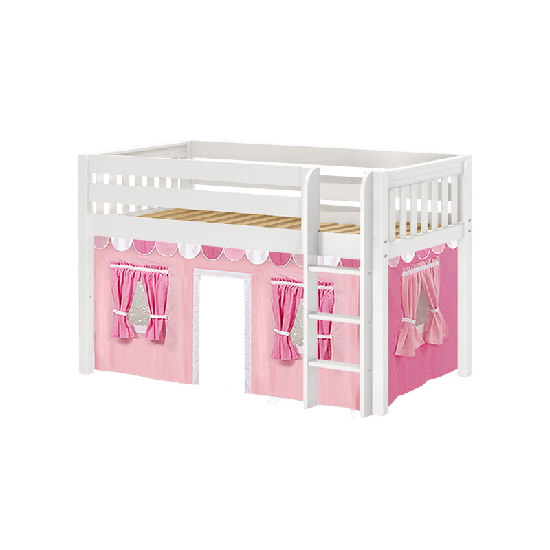 Maxtrix Twin Low Loft Bed with Straight Ladder + Curtain