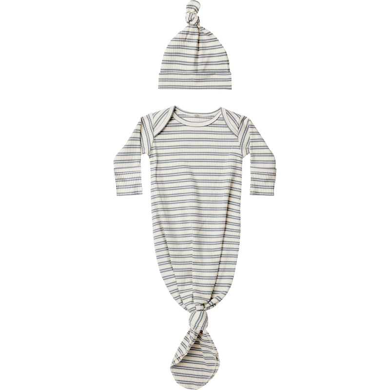 Quincy Mae Knotted Baby Gown & Hat Set | Ocean Stripe
