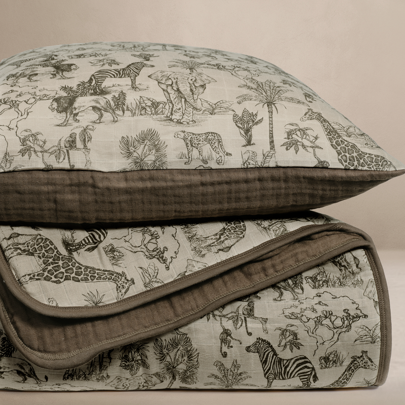 Oilo Vintage Safari Nursery Premium Muslin Crib Quilt & Sham Set