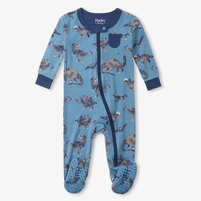 Hatley Broken Dino Stamp Bamboo Footed Coverall