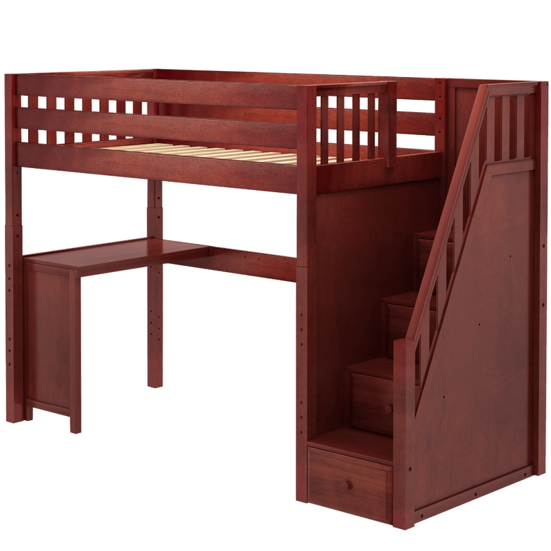 Maxtrix Twin XL High Loft Bed with Stairs + Corner Desk