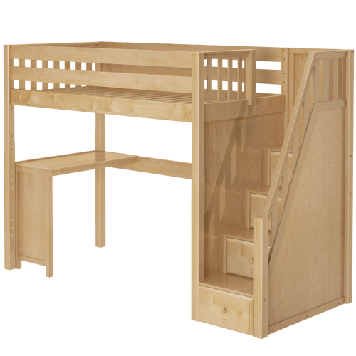 Maxtrix Twin XL High Loft Bed with Stairs + Corner Desk