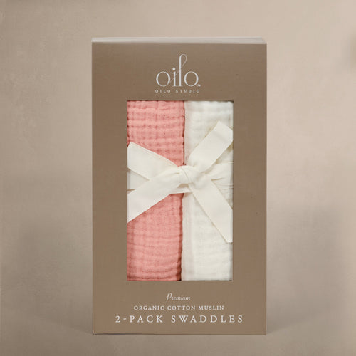Oilo Eggshell Creme & Rosette Pink Premium Muslin Swaddle Blanket Set