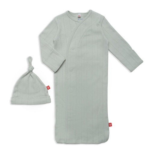 Magnetic Me Love Lines Seagrass Organic Cotton Pointelle Magnetic Cozy Sleeper Gown + Hat Set